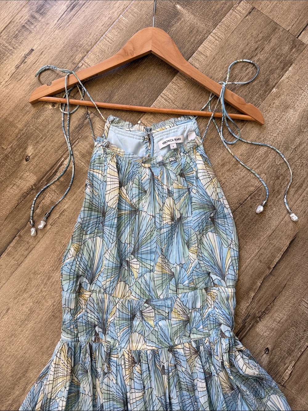 Veronica Beard Blue Butter Ginkgo Pleated Chiffon Print Yardley Maxi Dress 0 NWT